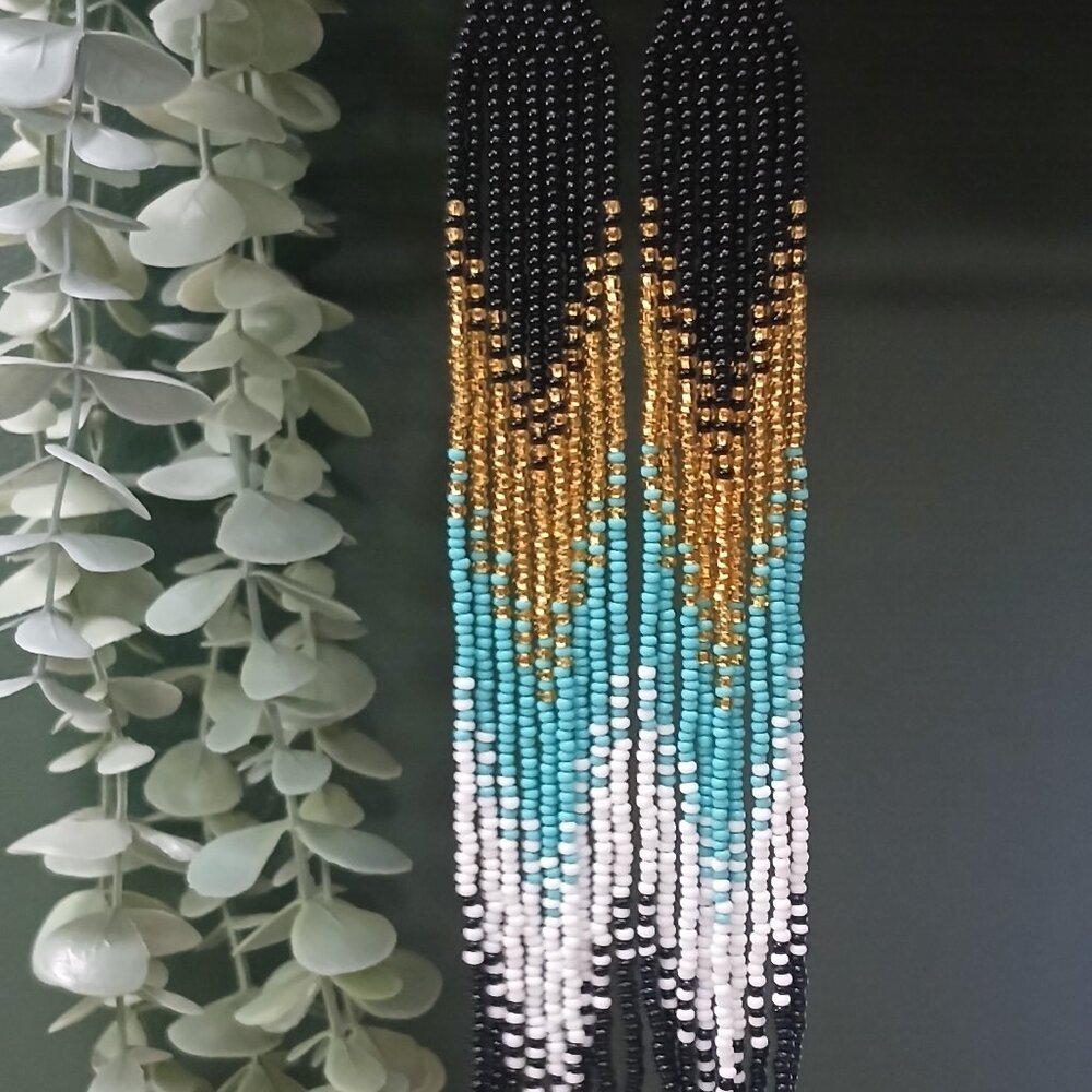 Handmade indigenous beadwork - fringe earrings